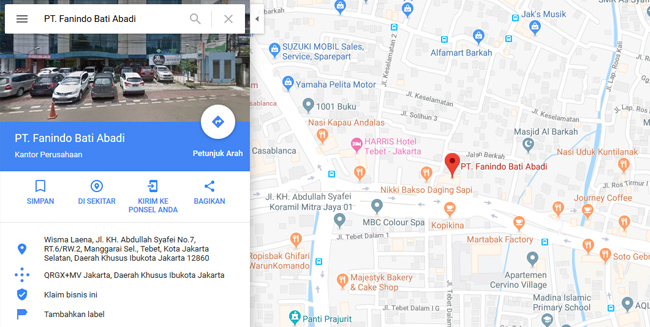 Google Map Link PT. Fanindo Bati Abadi